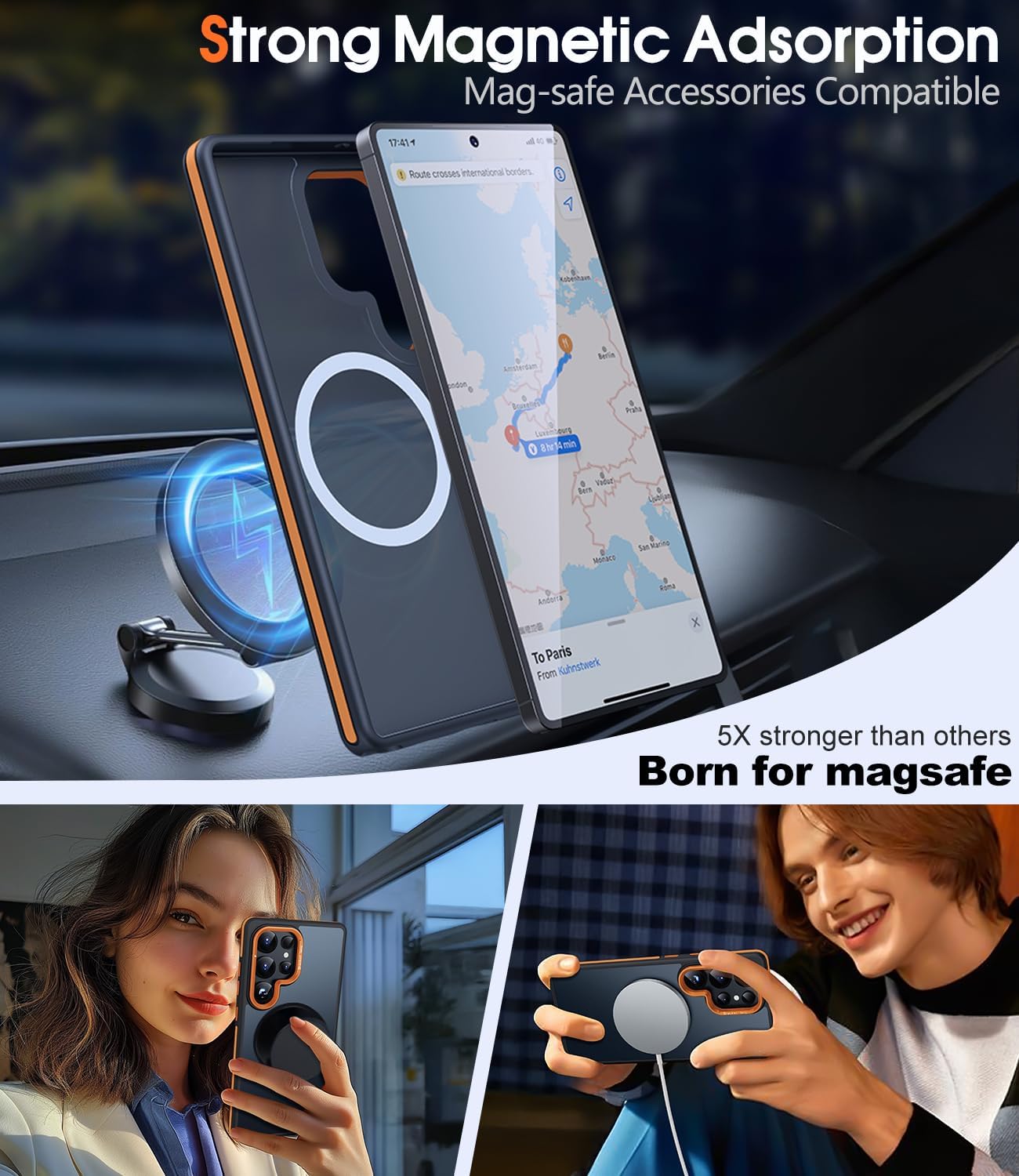 JAME for Samsung Galaxy S25 Ultra Case, [Compatible with Magsafe], [Military-Grade Protection], [with Camera Stand Guard] Shockproof Slim Fit Phone Case for Samsung Galaxy S25 Ultra Case, Orange - Image 3