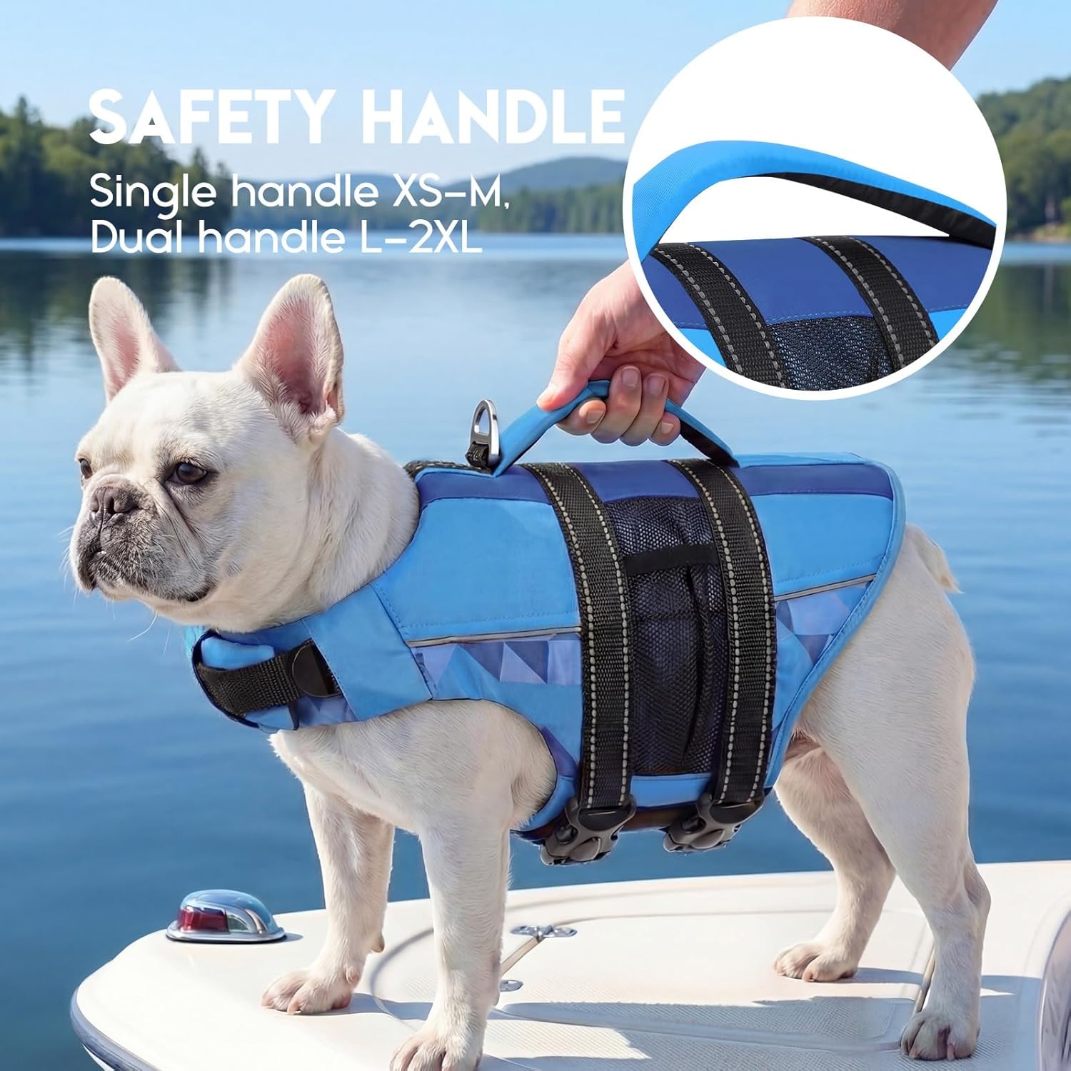 ASENKU Dog Life Jacket with Reflective Stripes, Adjustable High Flotation Dog Safety Vest, Ripstop Pet Lifesaver for Swimming Boating, Lightweight Pet Life Preserver for Medium Dogs (Blue, M)