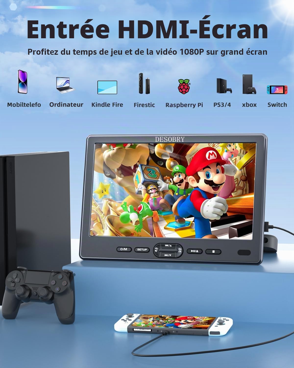 10,5 Pouces Voiture Lecteur DVD avec entrée HDMI et Casque, écran Voiture Enfant appuie tête Compatible USB/TF, Slot in Design pour Enfant
