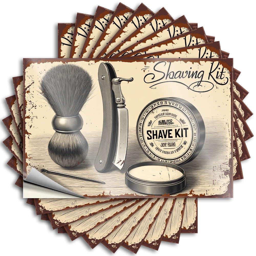 Saying Bedroom Stuff Easy Apply | Vintage Shaving Kit with Brush, Razor, and Cream. Punk Bumper Peel and Stick(6X9CM)