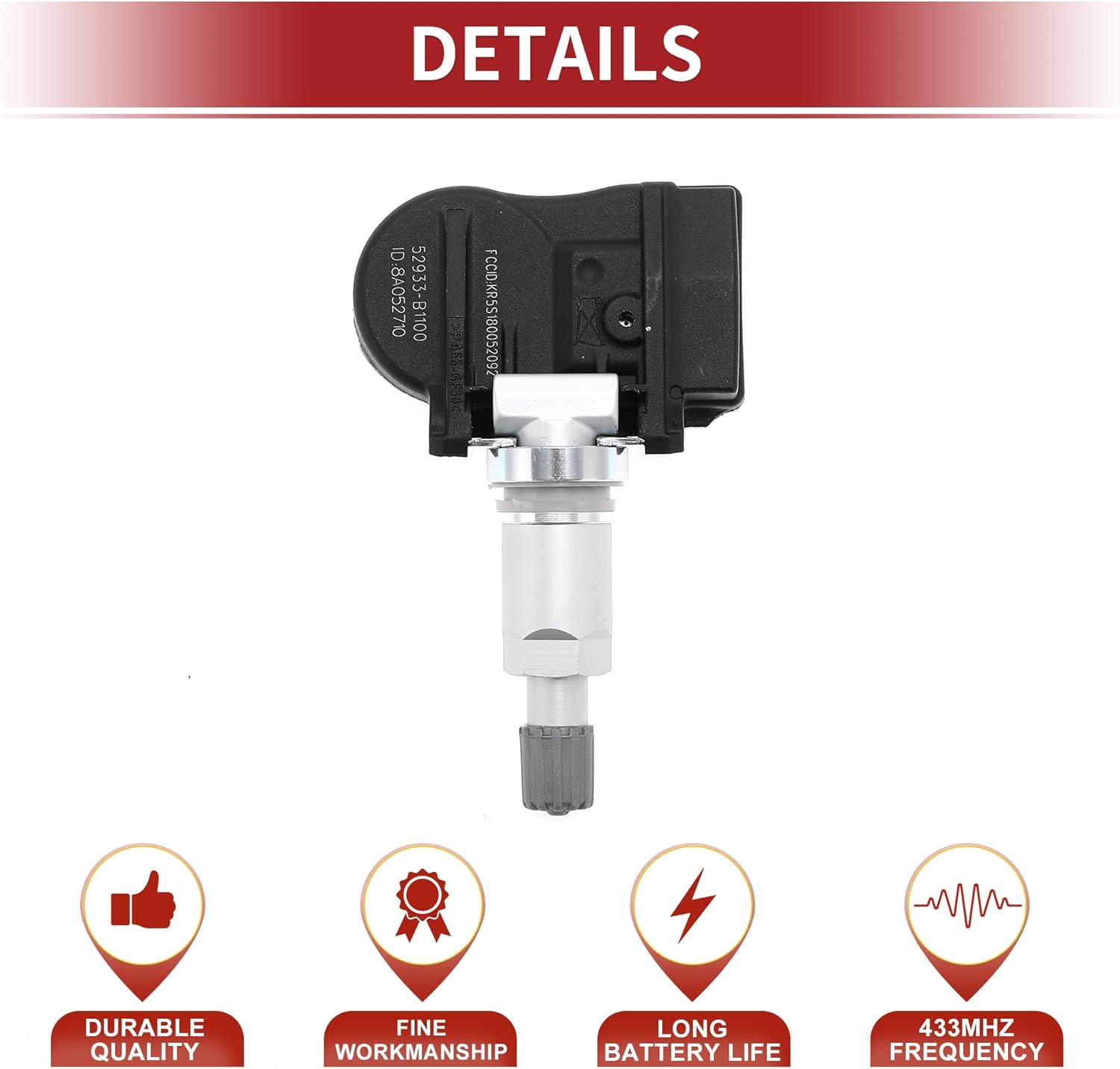 ACROPIX 4Pcs 433MHz Tire Pressure Sensor Tire Pressure Monitoring Sensor for Hyundai Accent 2015-2017 No.52933B1100