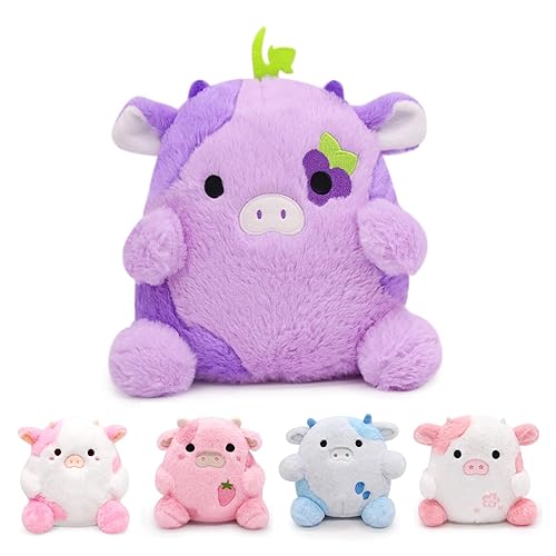 LMTGLDT Cow Plush Cow Stuffed Animals Pillow, Purple Plush Soft Cow Pillows, Kawaii Purple Plushie Toy for Kids Girls Boys Birthday Gift Home Decoration - Purple Cow