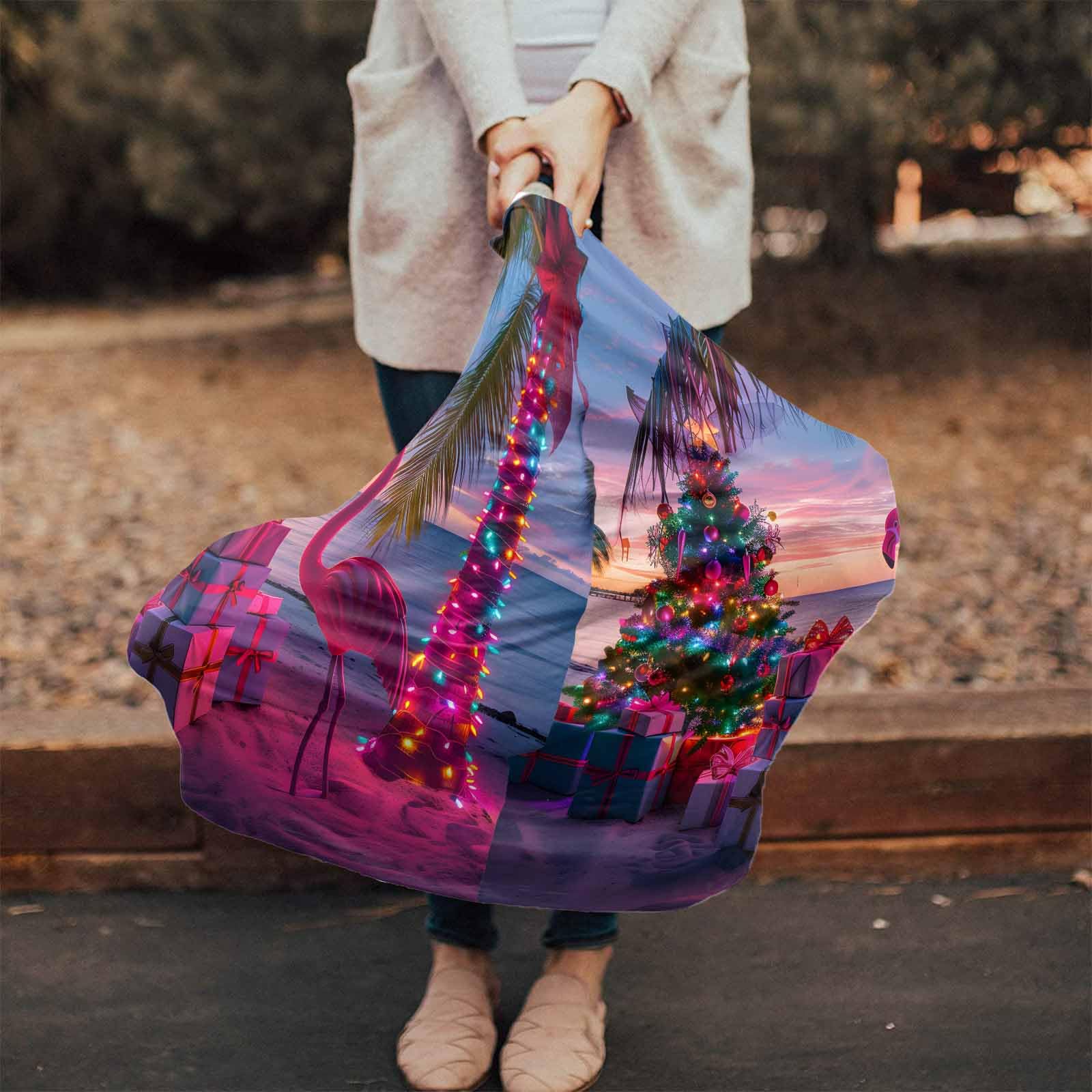 Nursing Cover for Breastfeeding Scarf, Sea Beach Christmas Tree Colored Light Flamingo Baby Car Covers Super Soft Multi Use for Canopy Shopping Cart Cover Blanket Stroller Cover