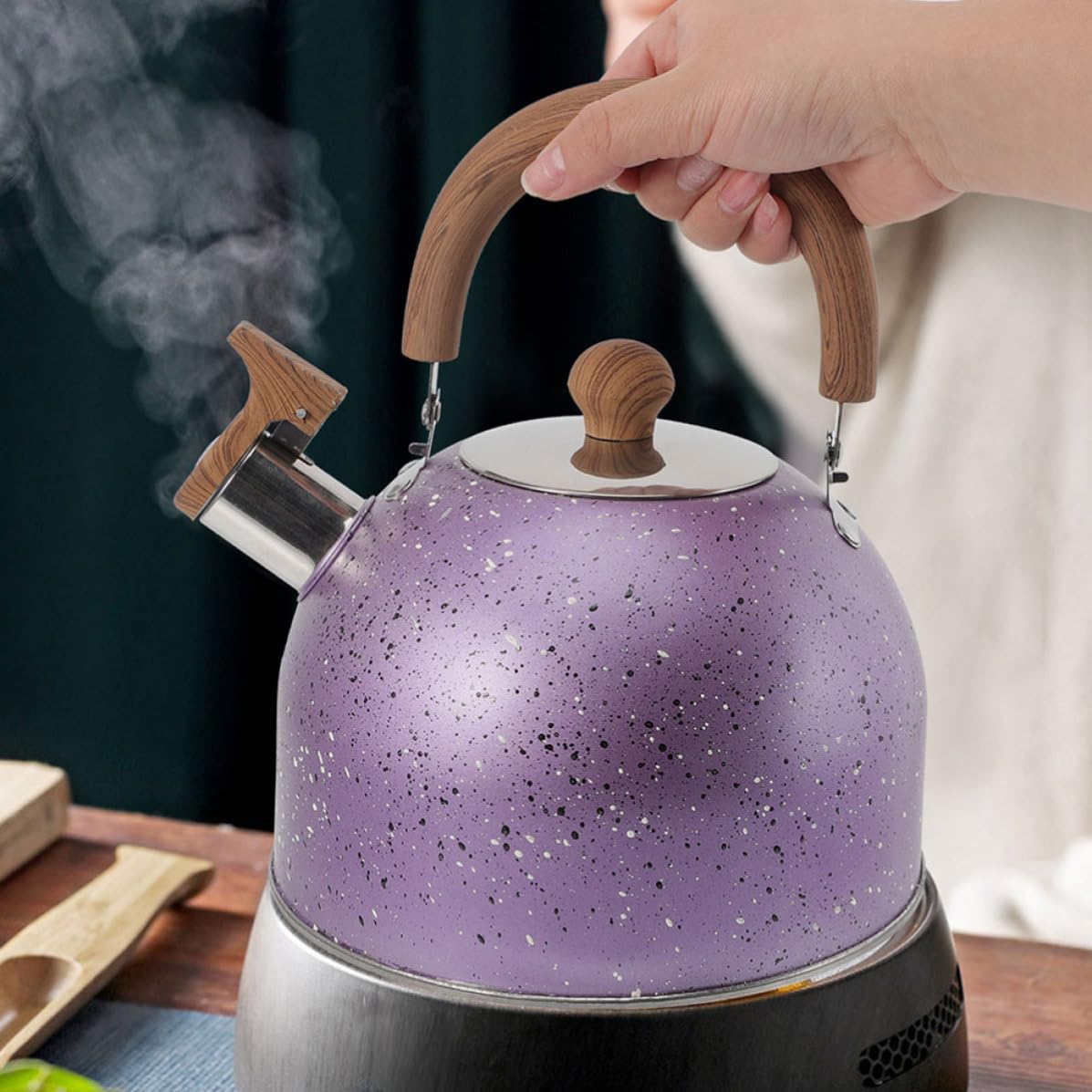 Tetera Silbante de Acero Inoxidable 3 L Púrpura para Cocina