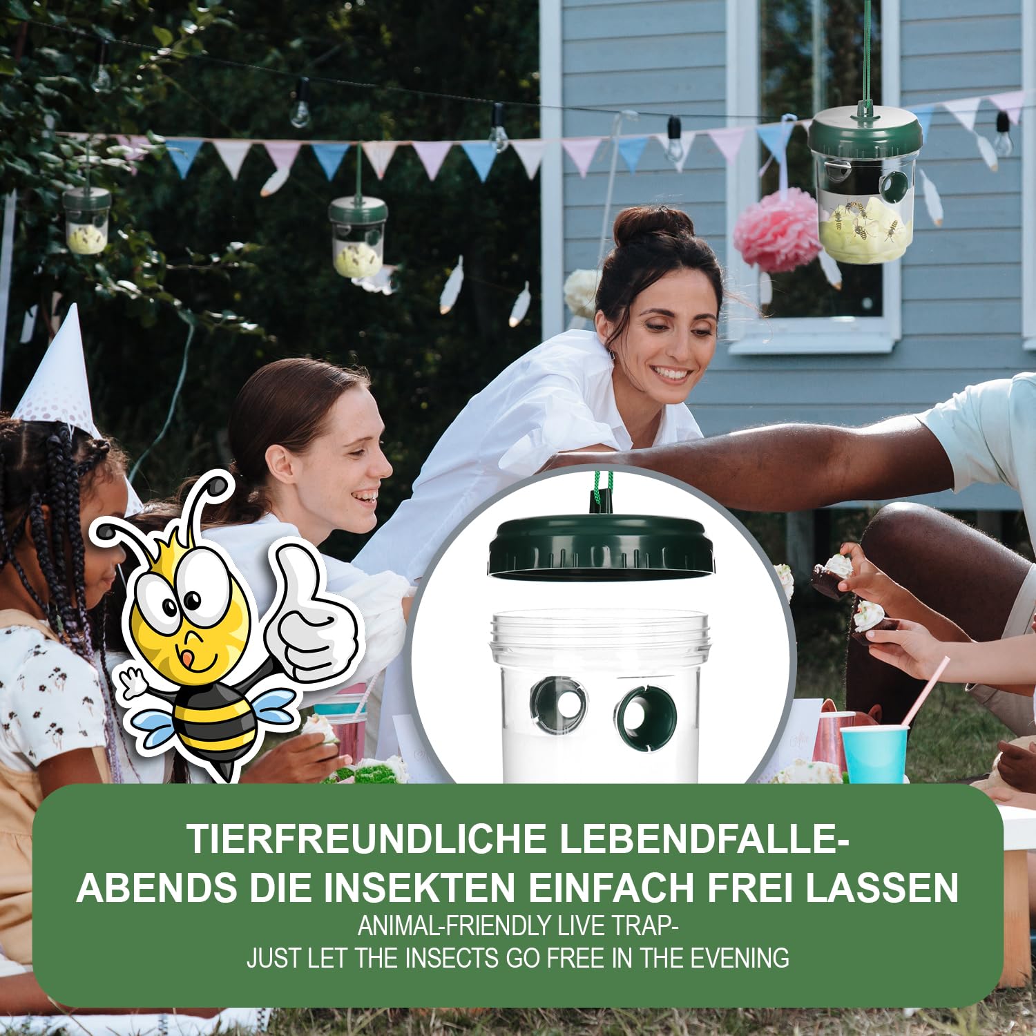 com-four® 2 zywolowne pulapki na osy, naturalna ochrona na zewnatrz | do zawieszenia lub postawienia - dzialanie 360°