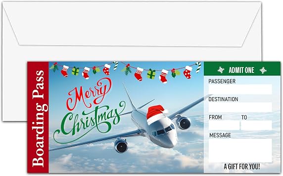 OICPYD Christmas Boarding Pass Gift Ticket, Cruise Surprise Trip Reveal Ideas, Merry Christmas Birthday Anniversary Valentines Gifts, Fake Plane Tickets, 1 Pc B02