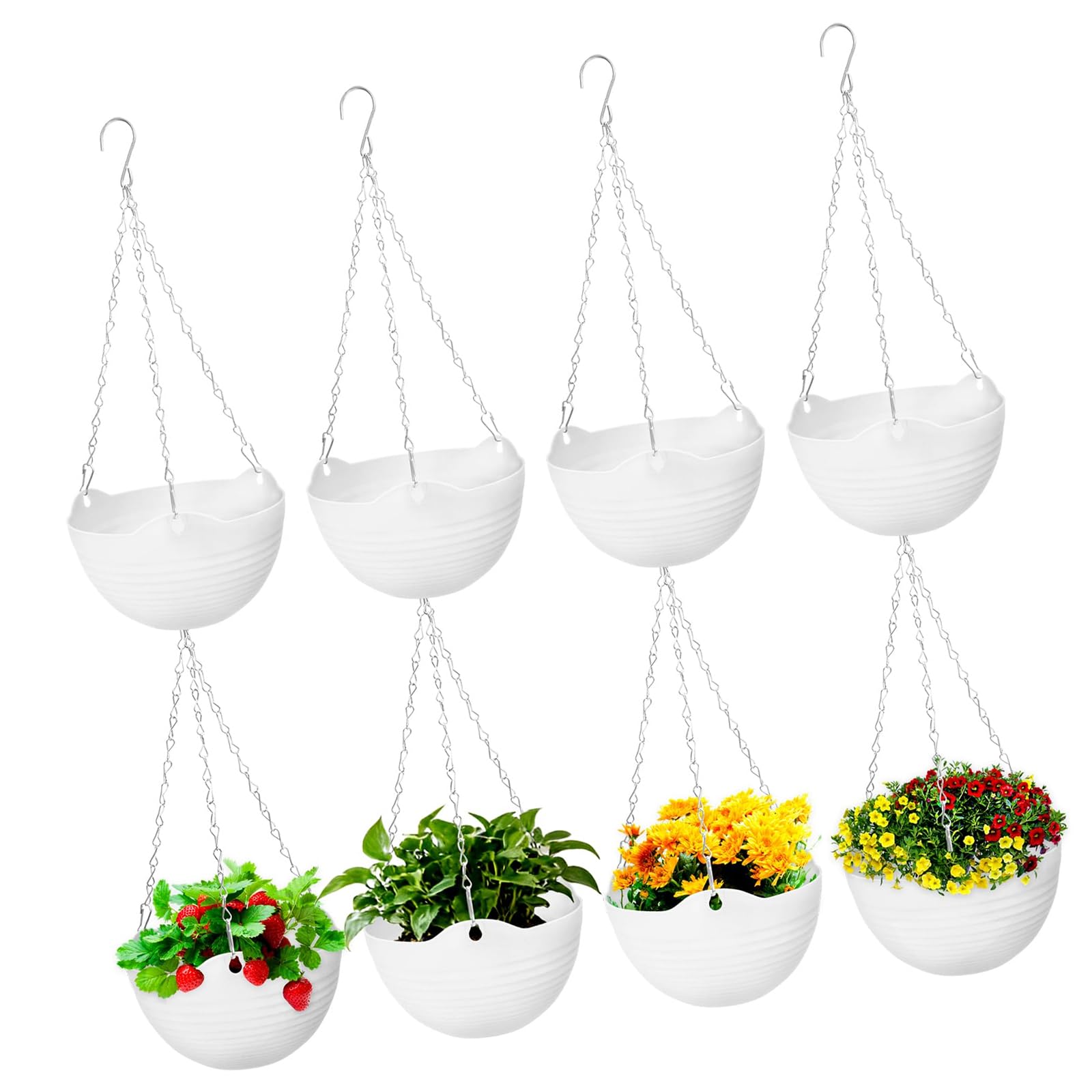 Jazuaiao Space Saving Flower Basket with Integrated Tanks & Adjustable Hanging Chain for Small Areas Metal Chain Hanging Flower Container
