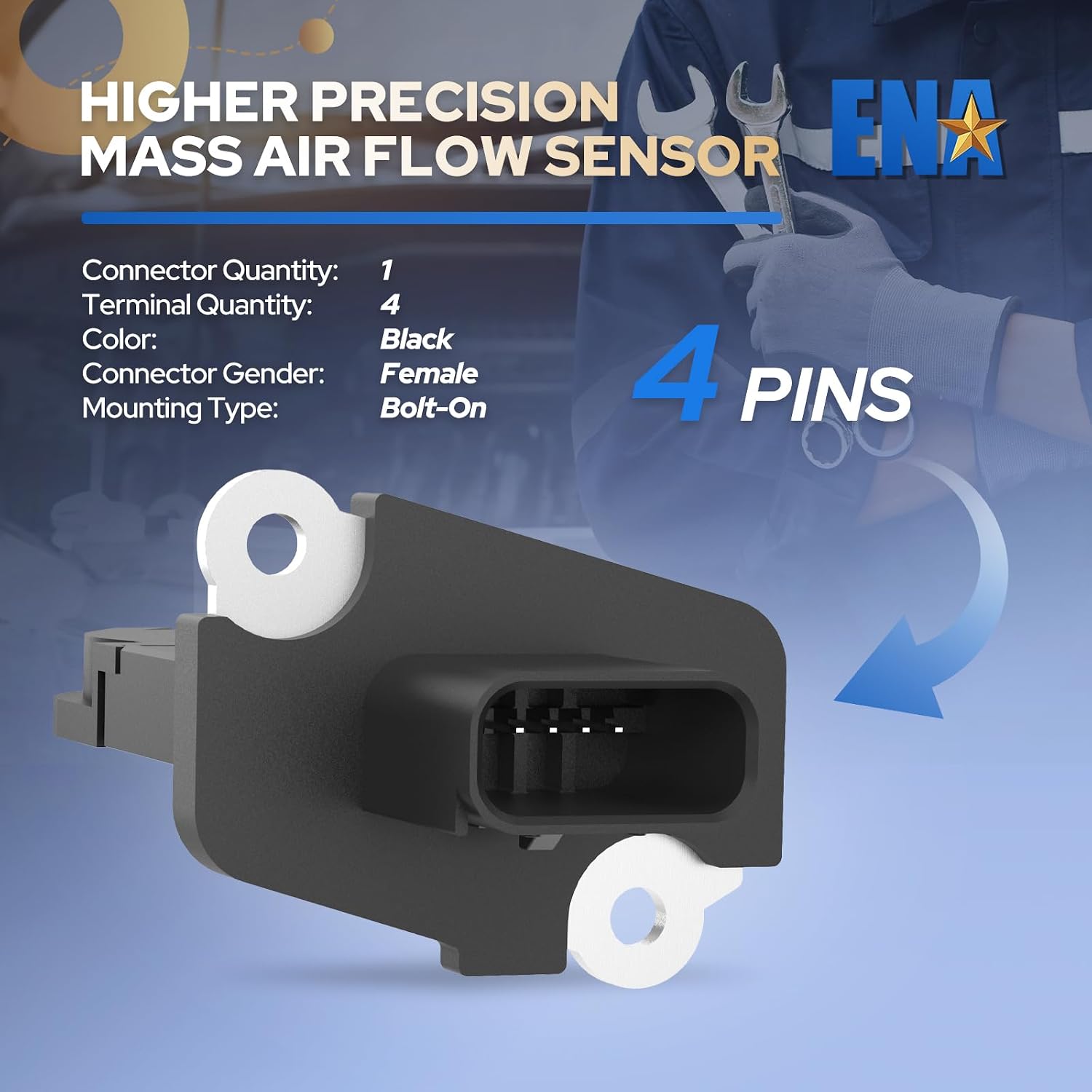ENA Mass Air Flow Sensor Meter MAF Compatible with Ford F150 F250 F350 F450 F550 Super Duty Navigator MKS 2010 2011 2012 2013 2014 2015 2016 2017 2018 2019 2020 Replacement for BR3112B579AA MAF0112