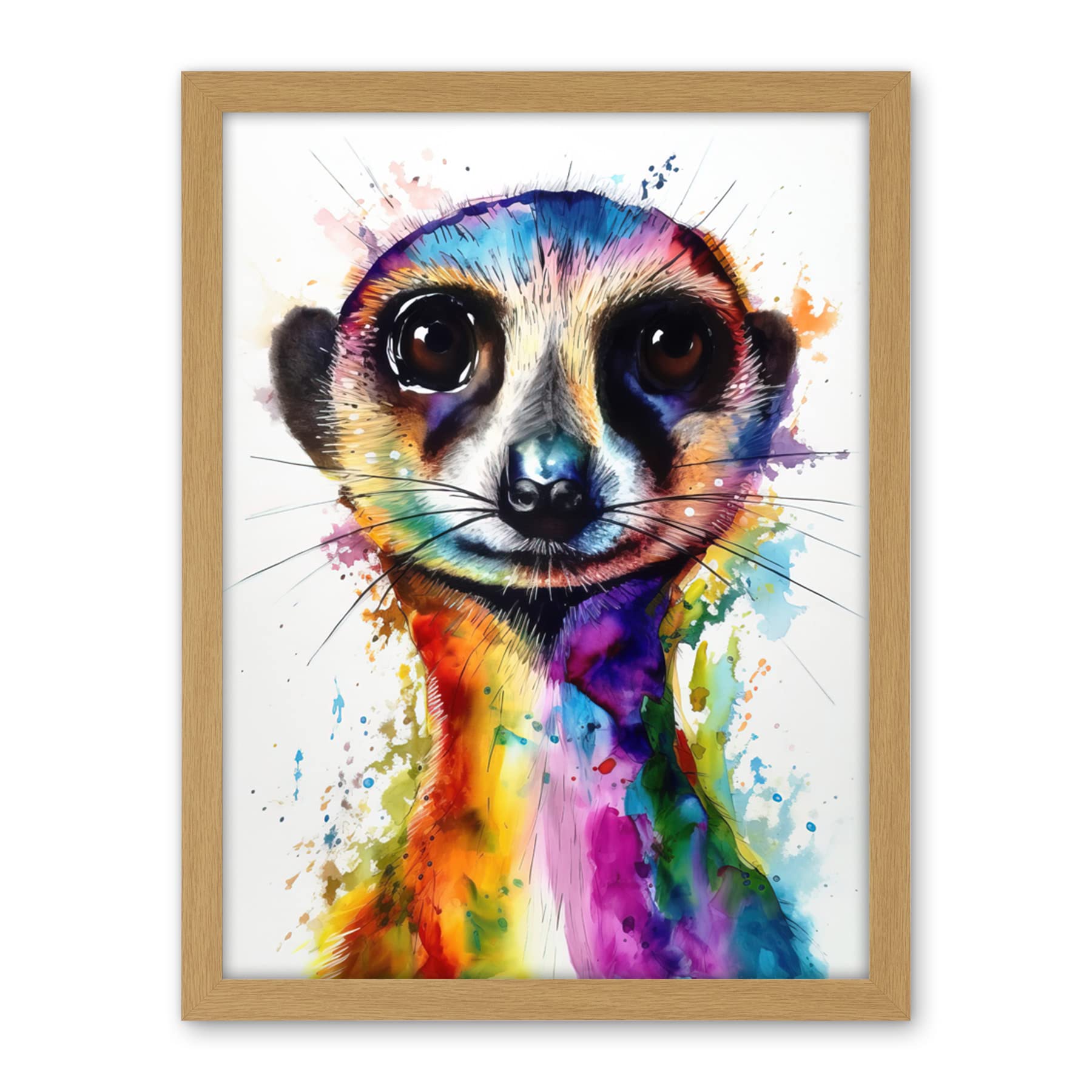 Artery8 Meerkat Splash Paint Watercolour Painting Artwork Framed Wall Art Print 18X24 Inch