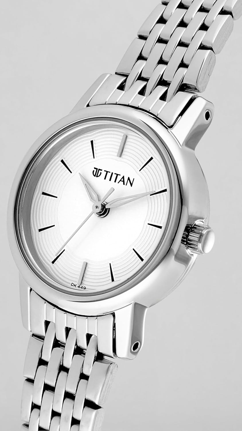 Titan Quartz Analog Silver Dial Metal Strap Watch for Women-NS2593SM04