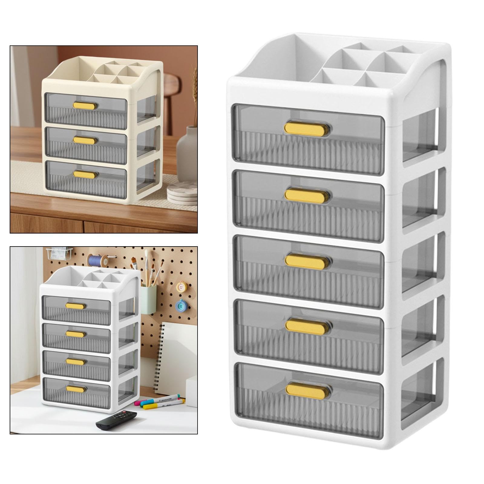 Organizzatore Da Scrivania con Cassetti, Organizer per Trucchi, Scatola Portaoggetti Da Scrivania, Scomparto Organizer Da Scrivania, Espandibi, 5 Livelli Bianchi