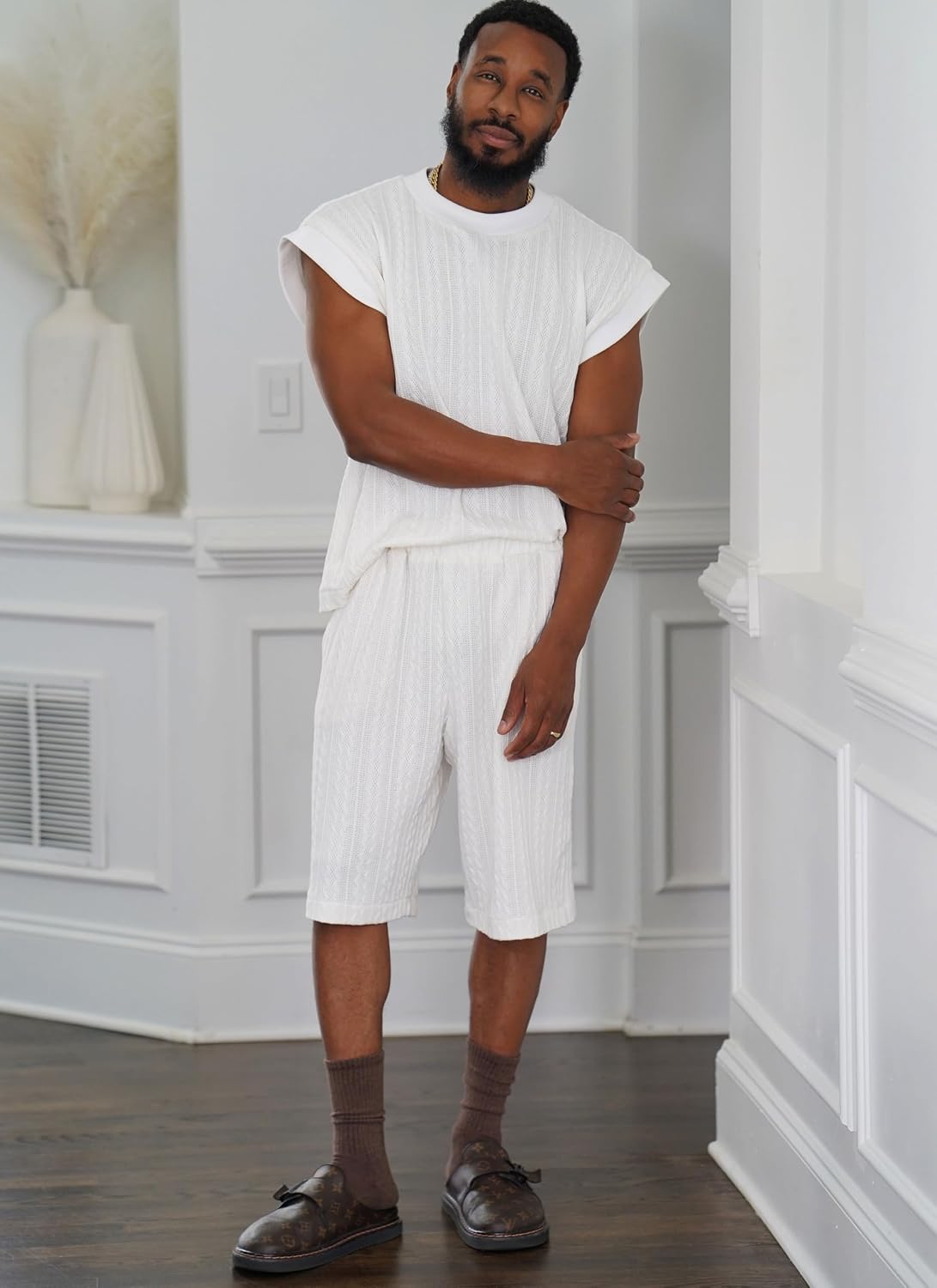 Know Me ME2130A Men's Oversized Knit Top and Shorts Sewing Pattern Packet by Norris Dánta Ford, Design Code ME2130, Sizes S-M-L-XL-XXL