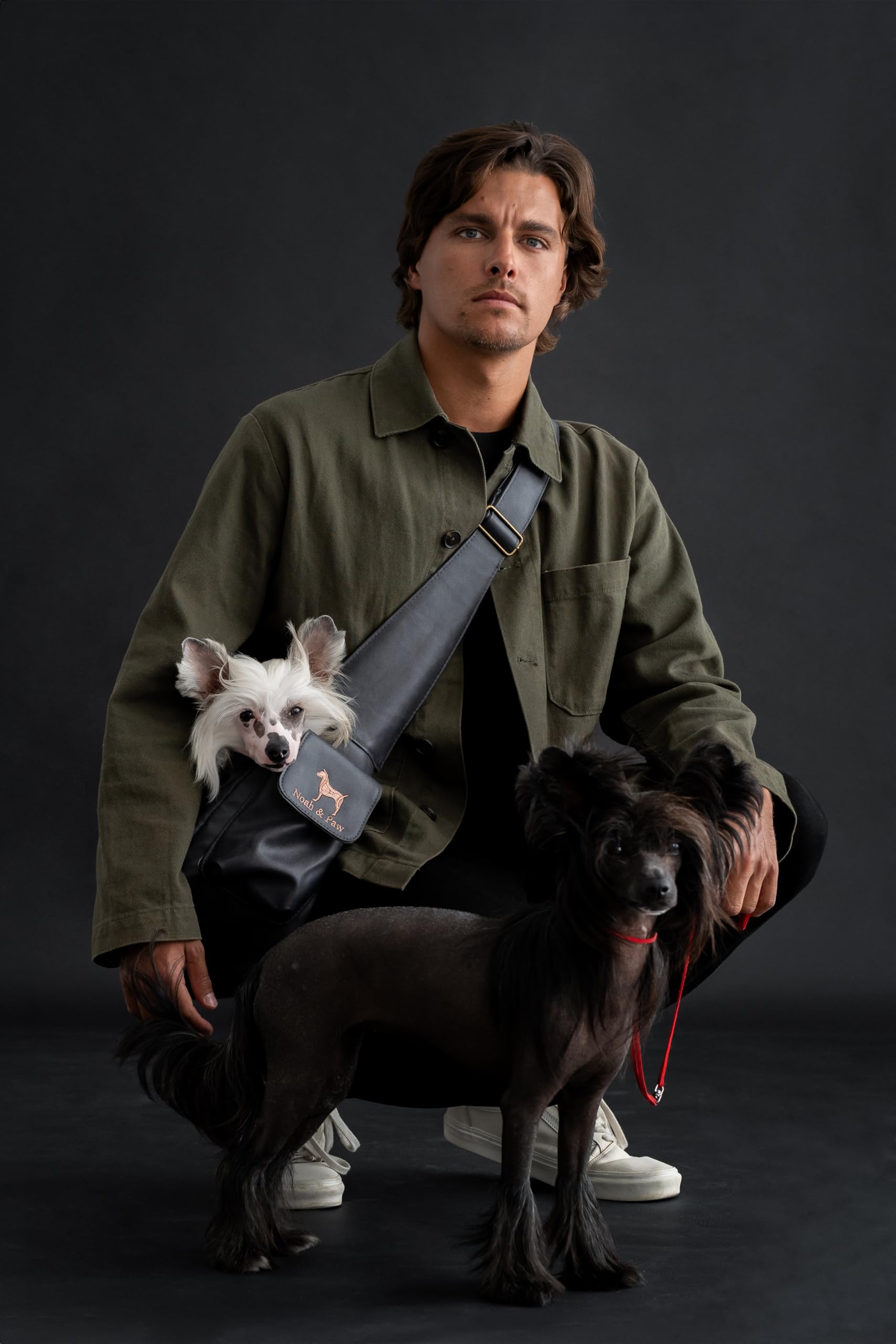 Noah & Paw Bandolera transportin Perro 2,2-8 kg, transportin Gato pequeño, Bolsa Transporte Ajustable para Mascotas, Doble función de Seguridad, Fabricado en Cuero Vegano.