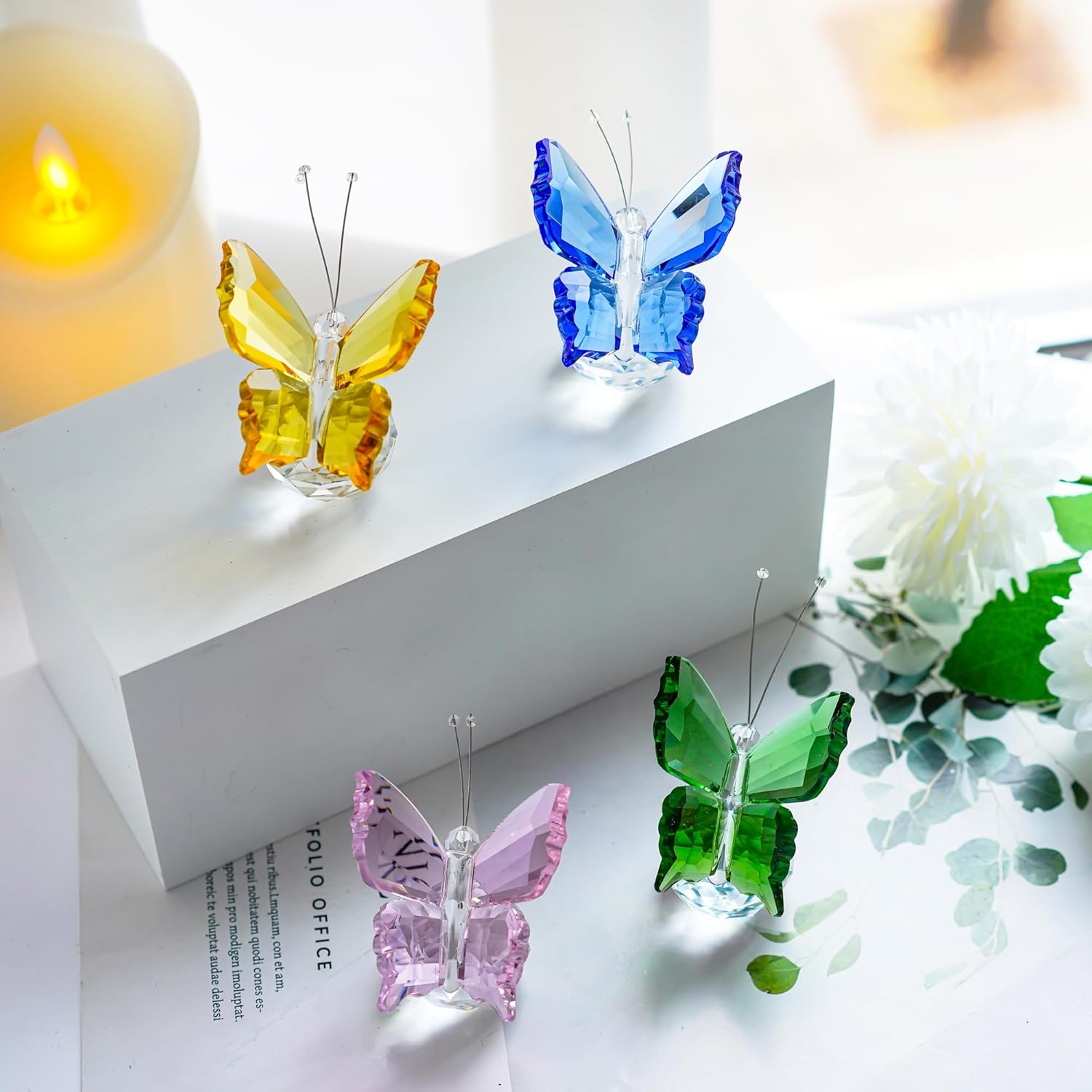 H&D HYALINE & DORA Crystal Flying Butterfly with Crystal Ball Base Figurine Collection Cut Glass Ornament Statue Animal Collectible Pack of 4 - Image 2