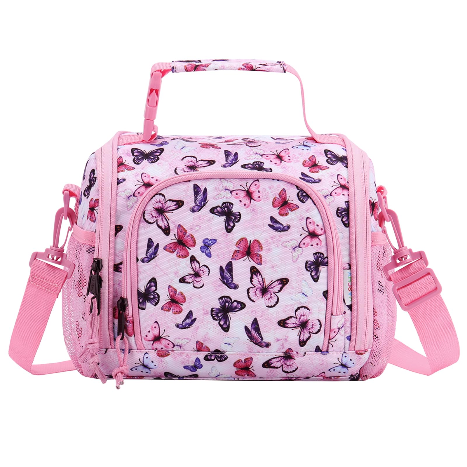VASCHY Lunch Bag for Kids, Cute Reusable Insulated Large Lunch Box Container for Daycare School Kindergarten Pink Butterfly