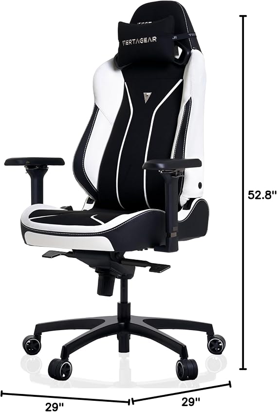 VERTAGEAR SL5800 Ergonomic Large Gaming Chair Featuring ContourMax Lumbar & VertaAir Seat Systems - RGB LED Kits Upgradeable - Black/White