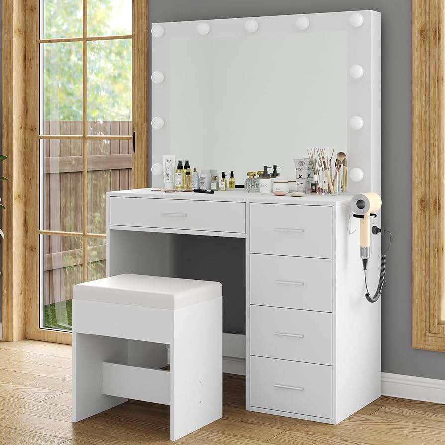 Amazon.co.jp: Yanosaku 94cm 幅ドレッサー コンセント付き ミラー