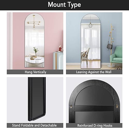 Miniatura 5 de PexFix espejo de longitud completa con parte superior arqueada, elegante espejo de pie, para pared, de piso, se puede inclinar o colgar, para el
