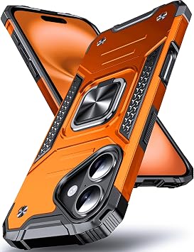 DASFOND Designed for iPhone 17 Case with Stand, Enhanced 360  Rotatable Metal Ring Kickstand Military Grade Impact Resistant Shockproof Protective Phone Case Cover for iPhone 17 6.3'', Orange