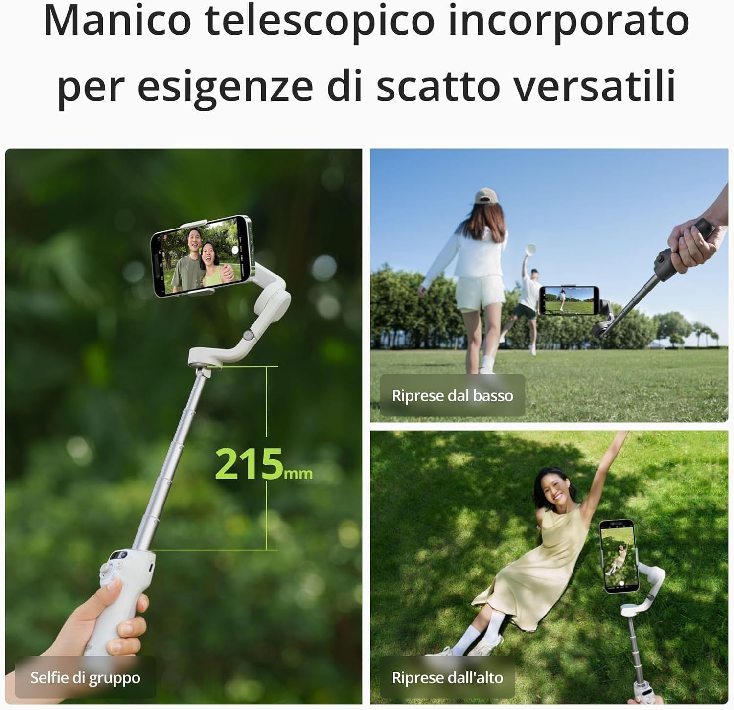 DJI Osmo Mobile 6 Fill Light Combo, stabilizzatore per smartphone a 3 assi, manico integrato, portatile e pieghevole, per Android e iPhone, tracciamento oggetti, grigio ardesia