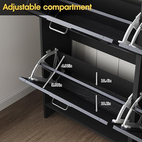 Miniatura 6 de Armario de zapatos con 4 cajones abatibles y 2 cajones, armario de almacenamiento de zapatos de granja para entrada, organizador delgado e