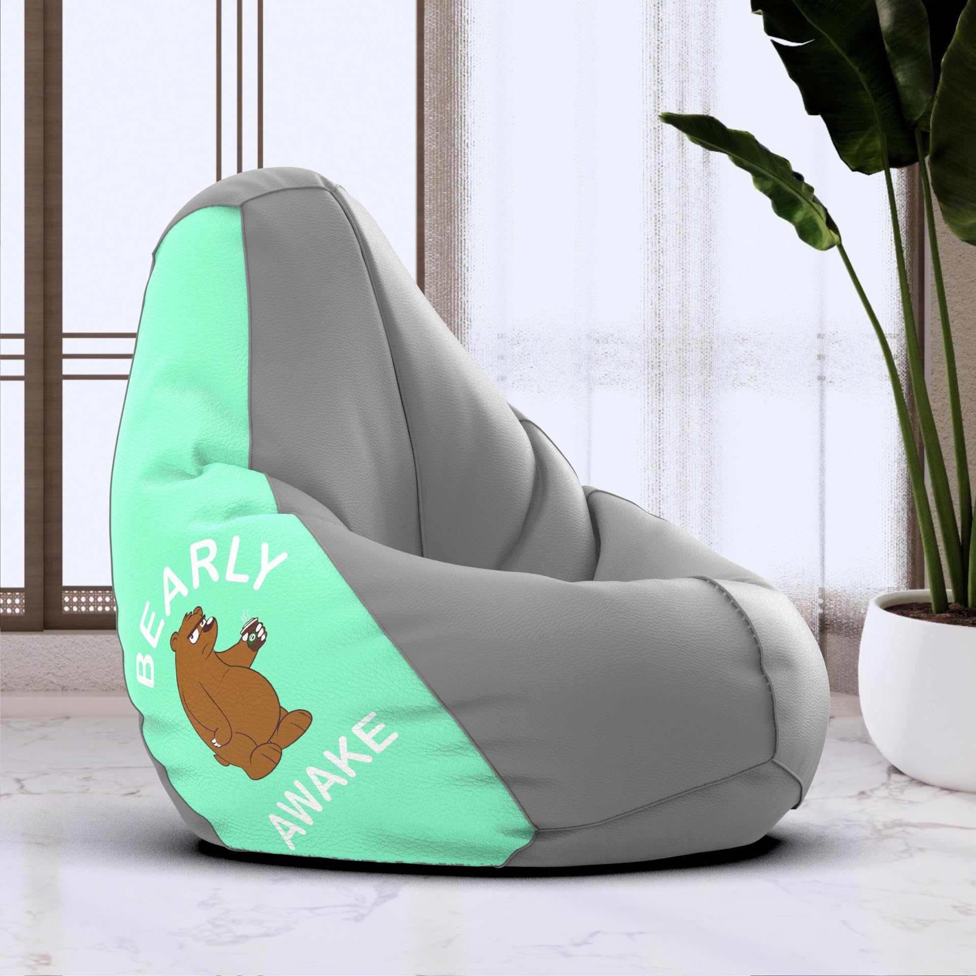 Bean Bag Chair Cover | Size: 2XL | Color: Bearly Awake - Light-Grey | Without Beans | Premium Leatherette Cover (CMF 3118)-image-2