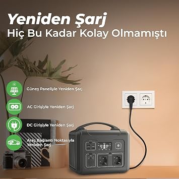 Ezviz PS600 Taşınabilir Güç İstasyonu, 600W Güçlü Power Station | Deprem ve Kamp İçin Portatif Enerji Kaynağı, Güç Kaynağı Jenaratör (PS600)