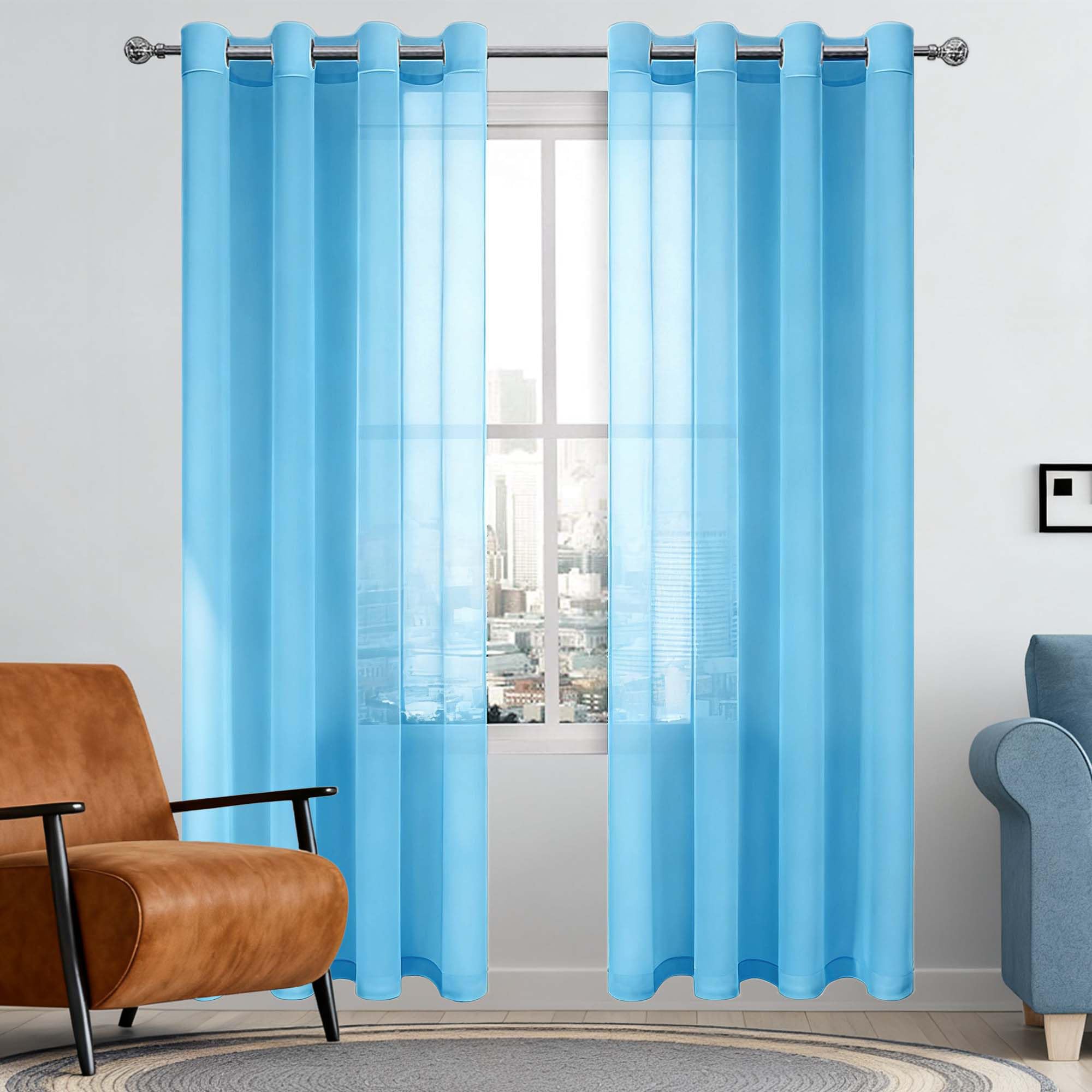 Voilage pour fenêtre de chambre adulte demi-transparent bleu ciel qui préserve l'intimité