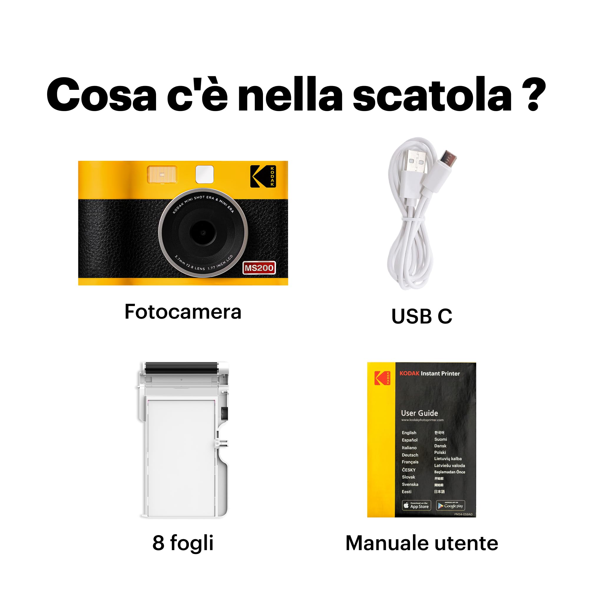 KODAK Mini Shot 2 ERA 4PASS - Fotocamera istantanea 2 in 1, 5,3 x 8,6 cm, colore: Giallo