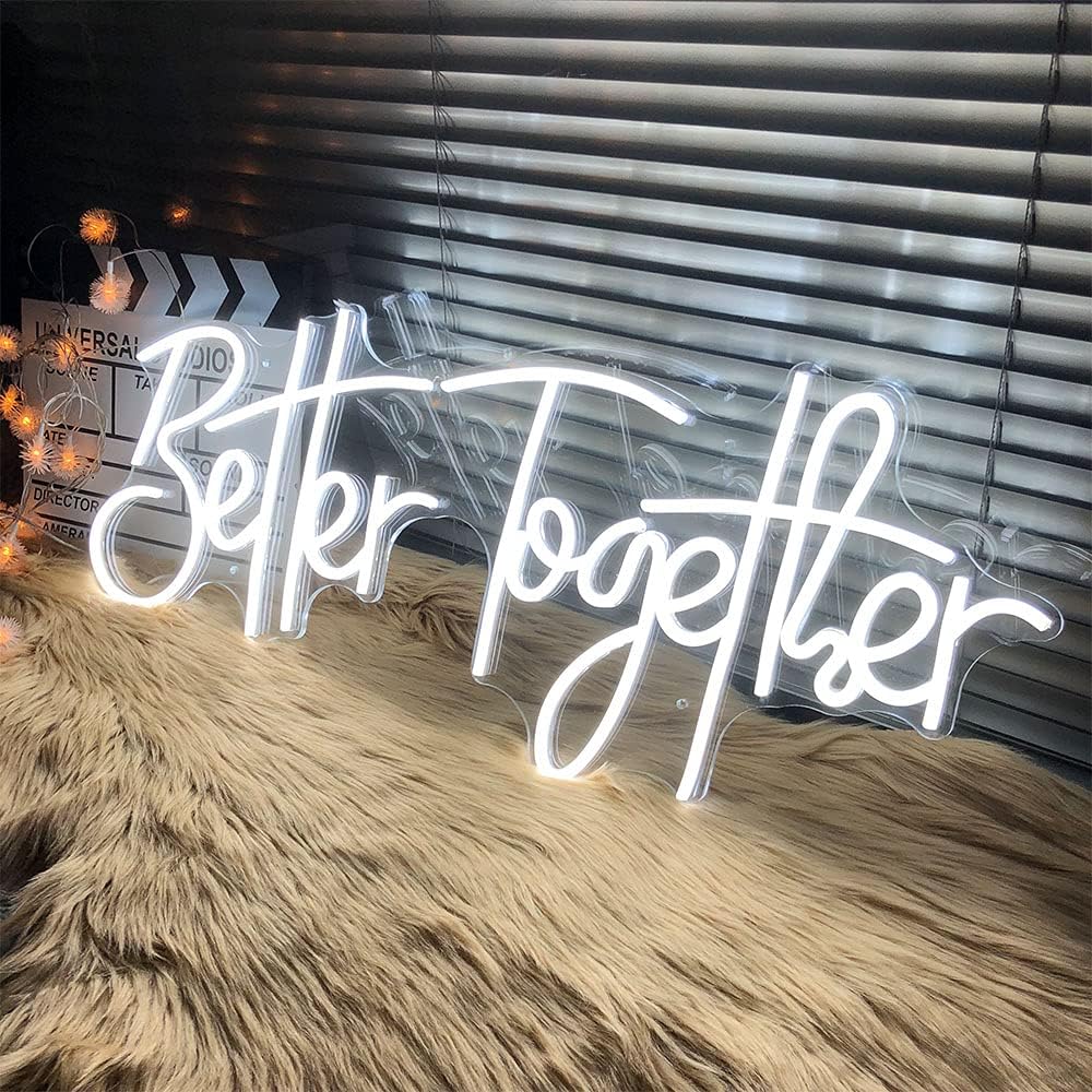 Better Together Neon Signs for Wedding Party Decoration Dimmable Cold White LED Light Signs for Bedroom Wall Decor Neon Lights(20X8")