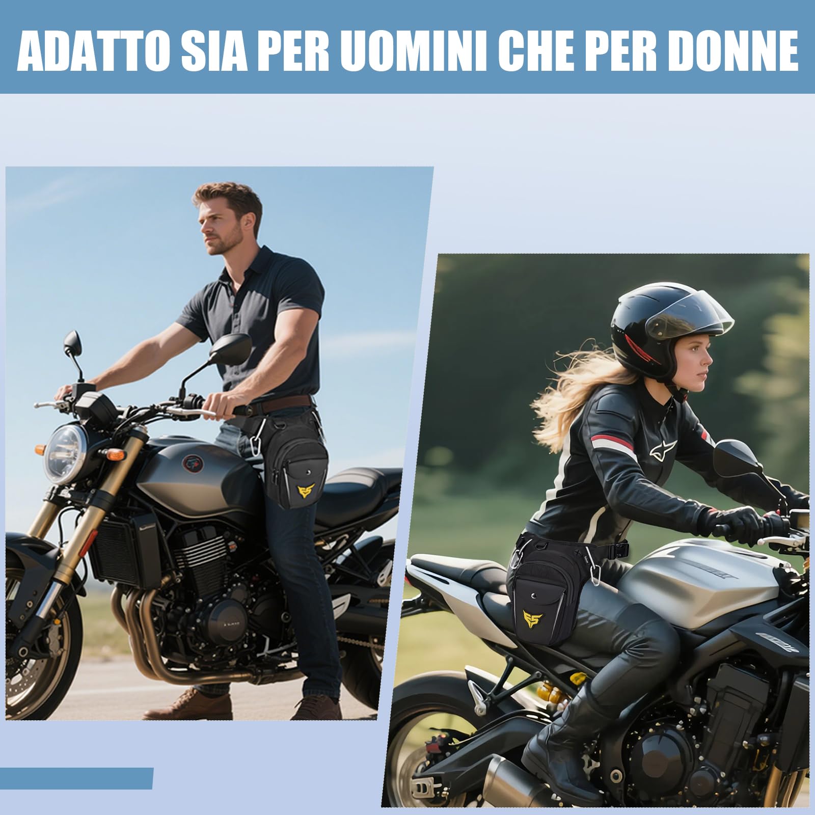 Eshow Marsupio da Gamba Moto, Borsa Cosciale Espandibile con Fibbia Borraccia e Striscia Riflettente per Uomo e Donna, Borsello Sportivo con Multitache per Trekking Ciclismo Viaggio Campeggio Pesca