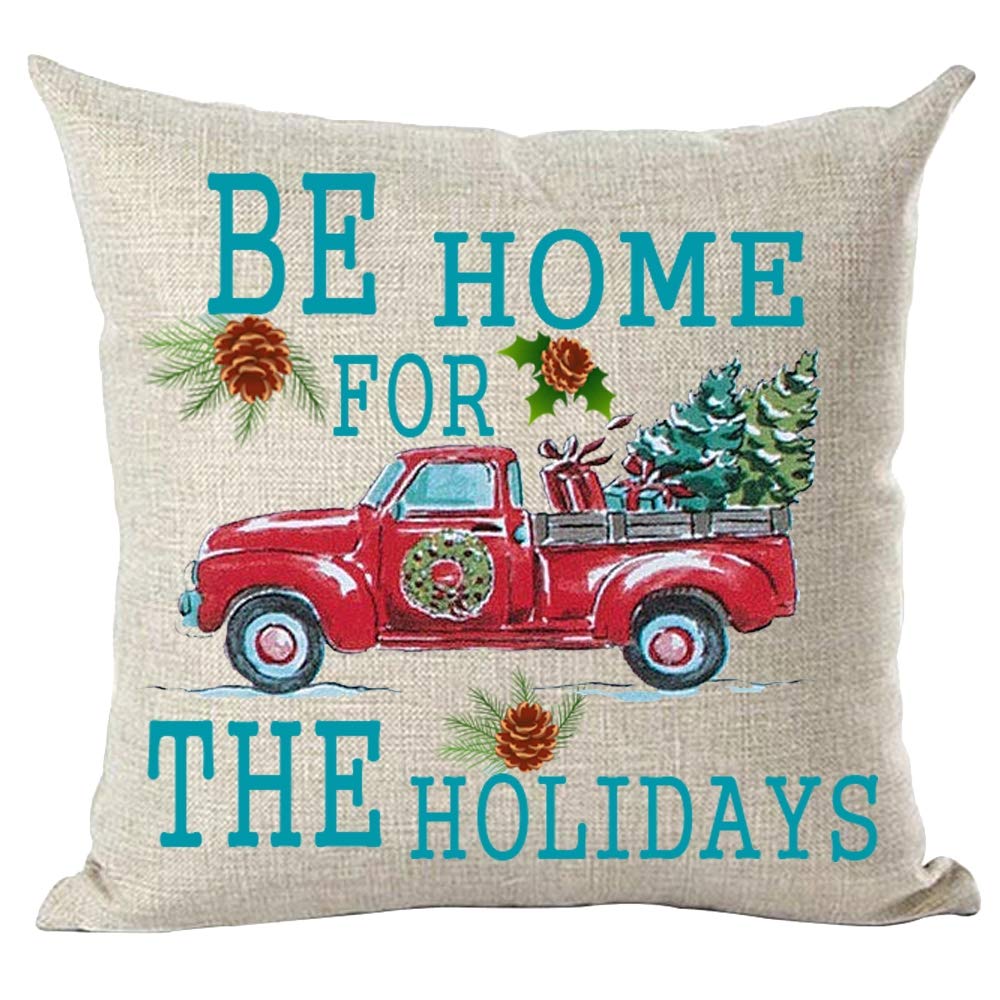 Ramirar Oil Painting Watercolor Red Pickup Truck Merry Christmas Trees Gifts Decorative Throw Pillow Cover Case Home Living Room Bed Sofa Car Cotton Linen Square 18 x 18 Inches-image-33