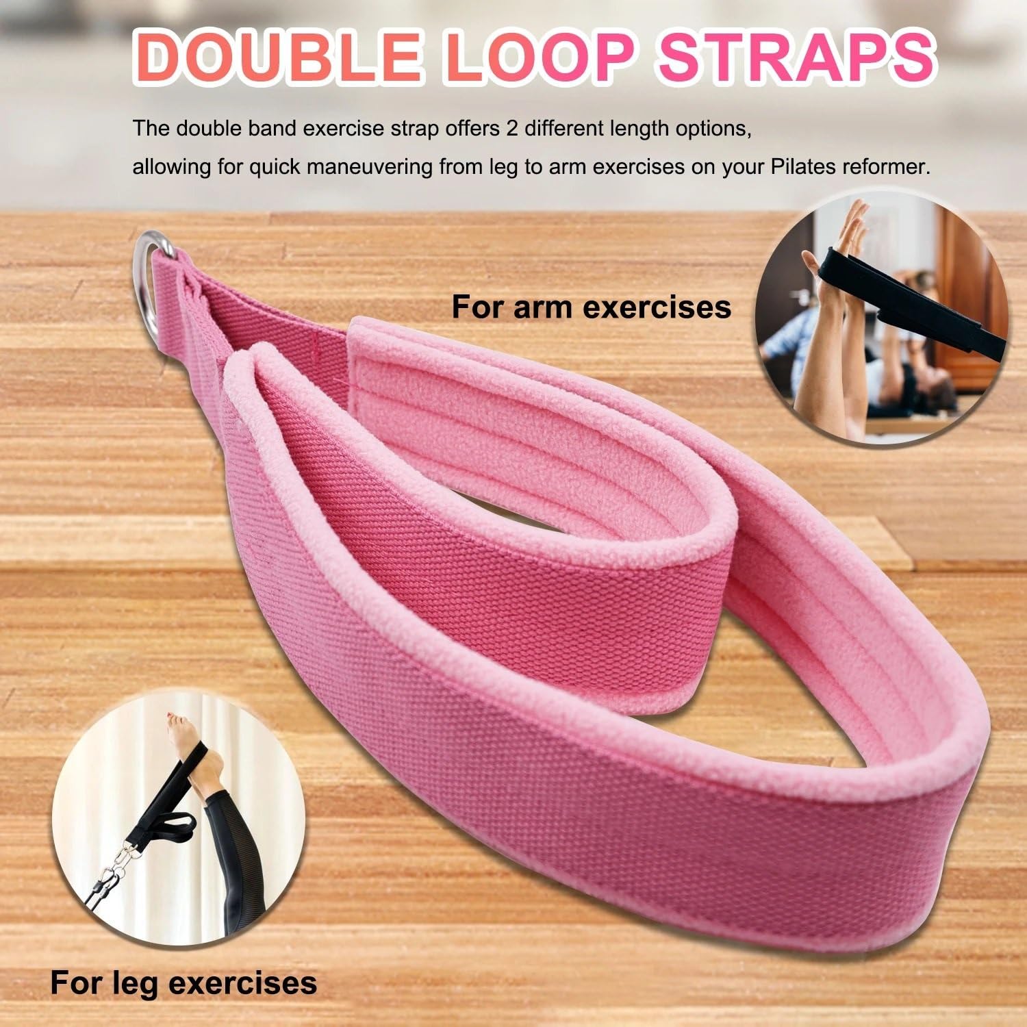 łóżko do jogi Pilates podwójne pętlowe paski do pasków fitness, akcesoria do ćwiczeń jogi do treningu na siłowni domowej, 1 para sprzęt do jogi(Pink)