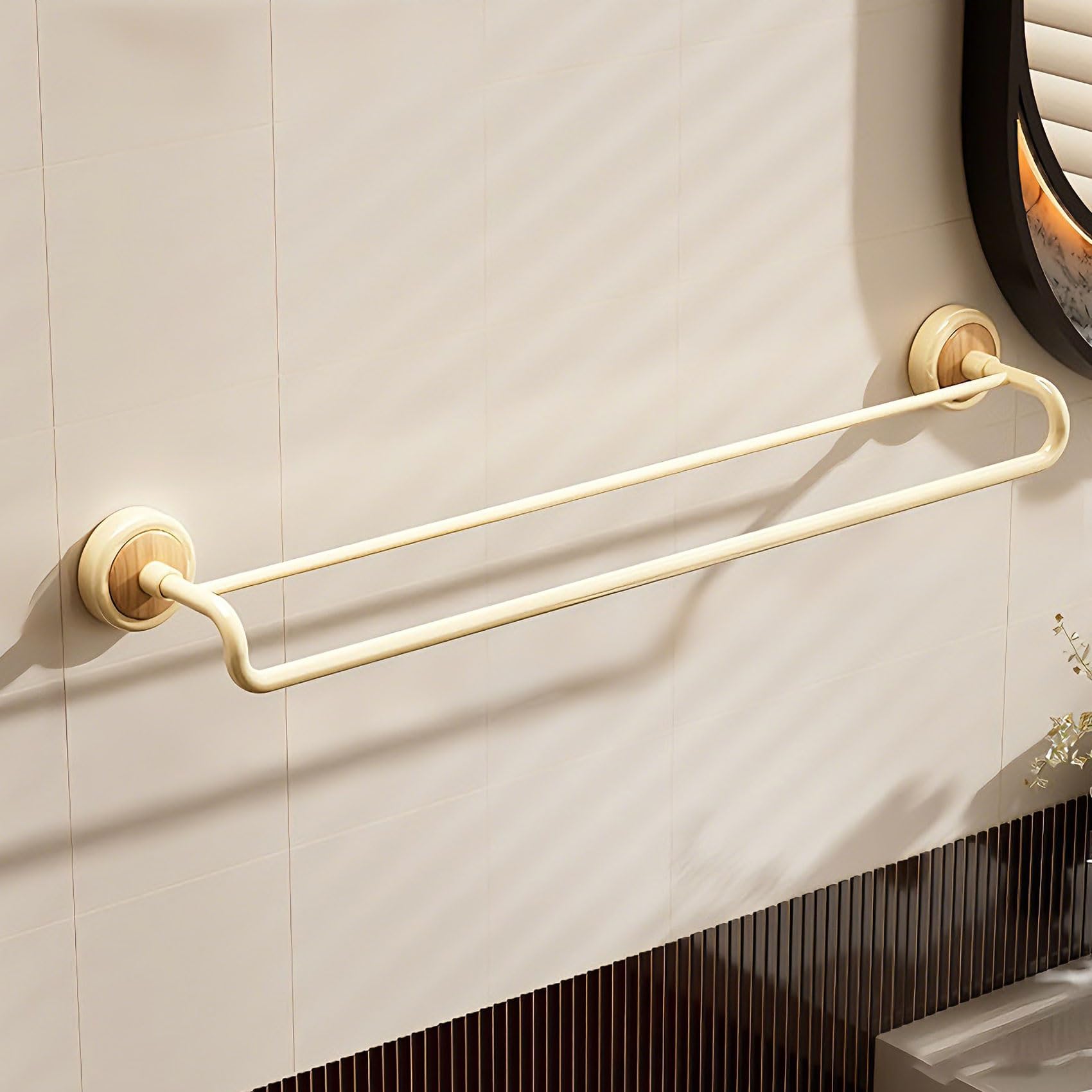 Double Pole No Drill Wall Mounted Towel Racks - Suction Cup Towel Bar for Bathroom Kitchen RV, Rustproof Stainless Steel Bathroom Hardware Set, Quick Setup Convenience(Yellow,60cm/23.6in)
