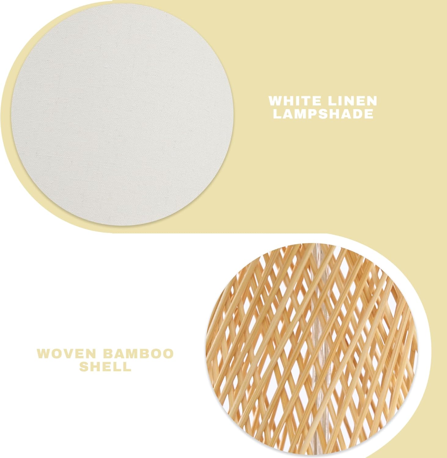 Boho Bamboo Table Lamp, Handwoven Nightstand Lamp with Linen Shade, Small Natural Woven Bedside Desk Lamp for Bedroom Living Room Dorm Home Decor,White