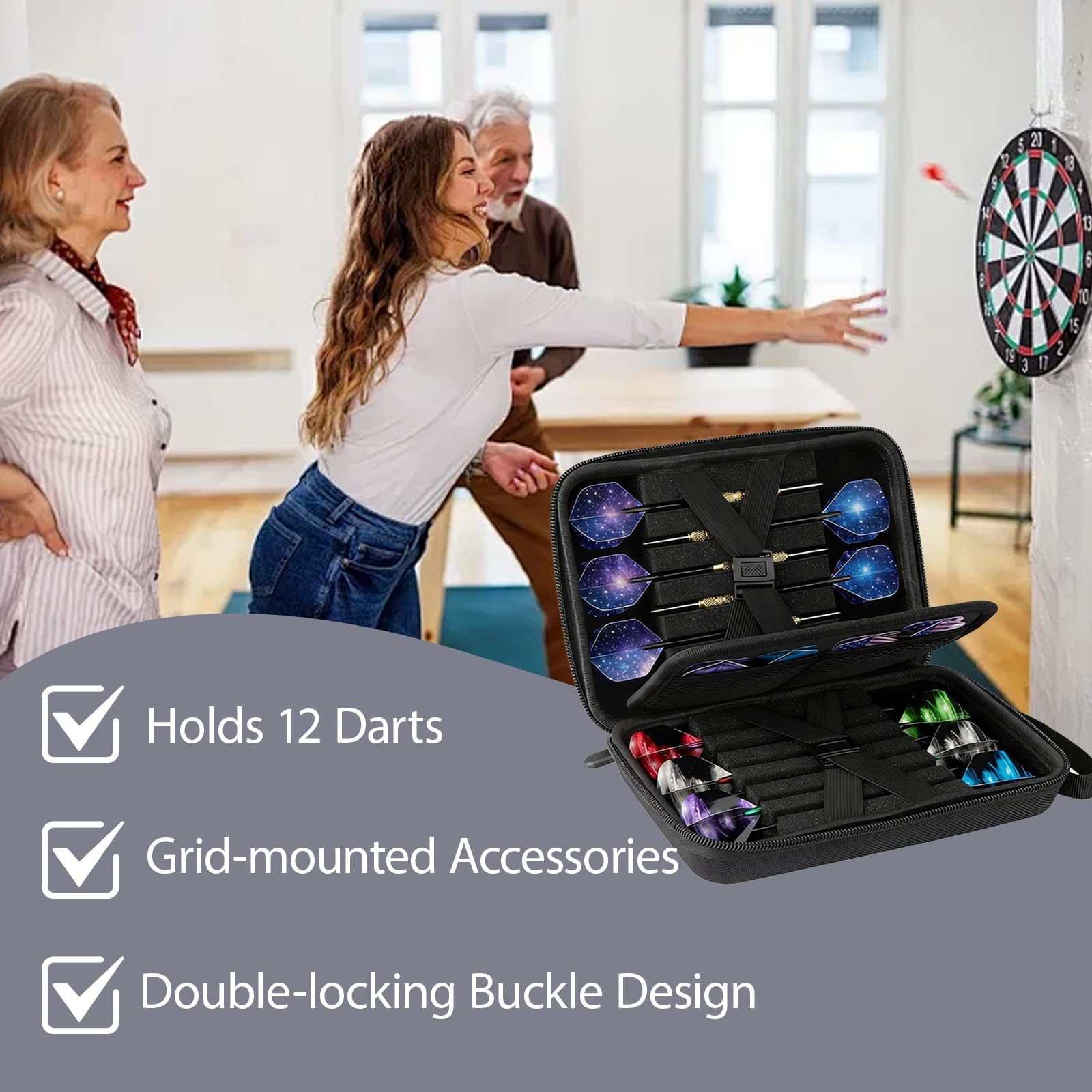 JAWAI Caja de Almacenamiento Dart, Bolsa para Dardos Duradera para 12 Dardos y Otros Accesorios, Apto para Puntas y Otros Accesorios (Negro)