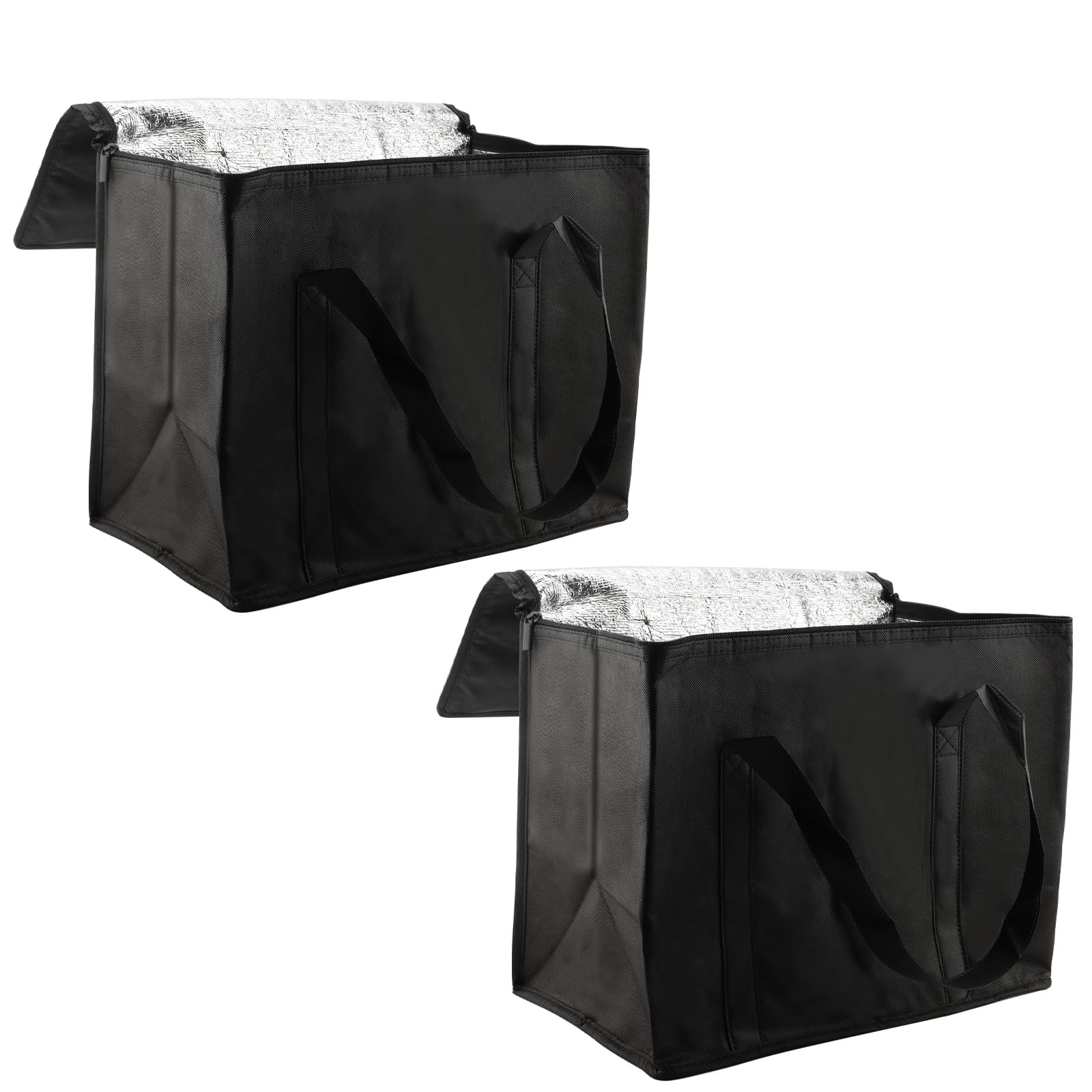 2 Pack Food Delivery Bag, 30L Cool Bags with Zip, Insulated Grocery Shopping Bags, Thermal Cooler Bag Box for Shopping, Camping, Picnic