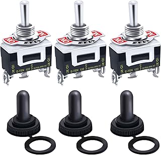 Twidec/3Pcs Heavy Duty Rocker Momentary Toggle Switch 16A 250V AC SPDT 3 Position 3 Pin (ON)-Off-(ON) Switch with Metal Bat Waterproof Boot Cap Cover Ten-123-B123