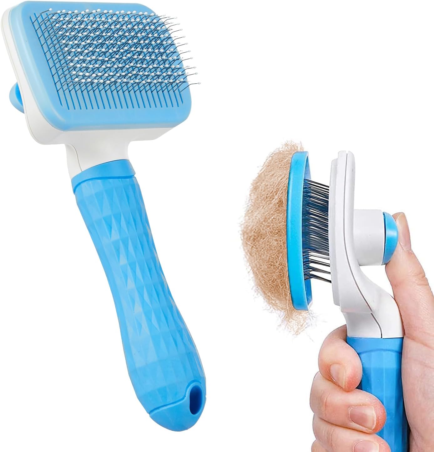 Amazon Basics Self Cleaning Slicker Pet Grooming Brush | Pet Cleaning Tool Suitable for All Pets | Rectangular Shape