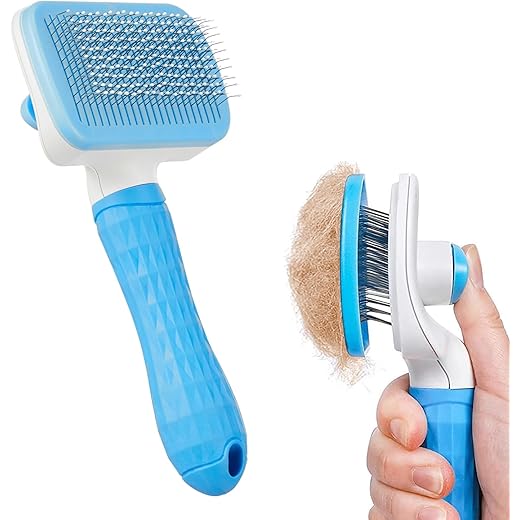 Amazon Basics Self Cleaning Slicker Pet Grooming Brush | Pet Cleaning Tool Suitable for All Pets | Rectangular Shape