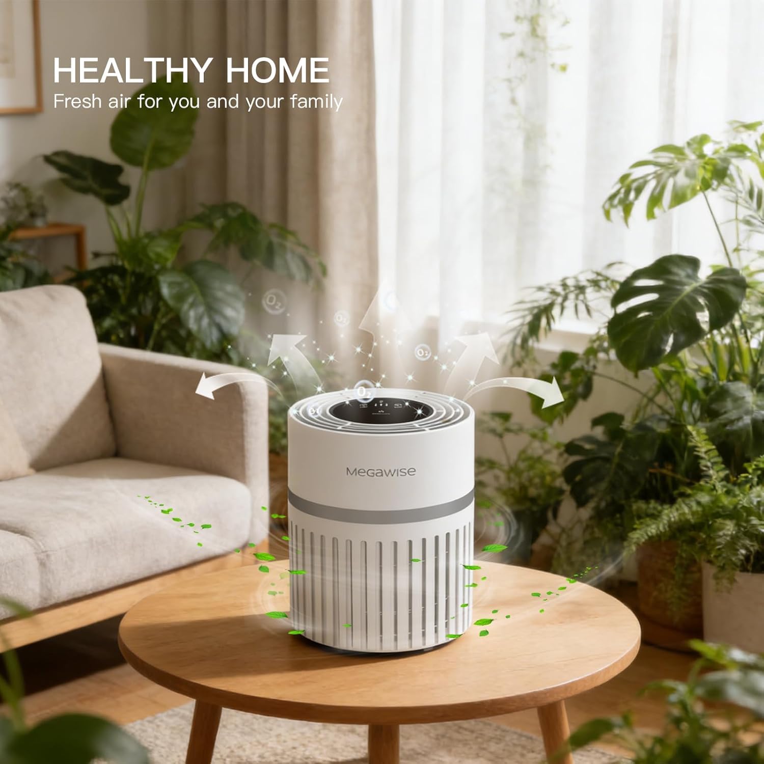 MEGAWISE Purificatore d'aria HEPA per casa e ufficio, design compatto con 1 filtro di ricambio, funzionamento silenzioso, adatto per rinfrescare l'aria quotidiana (bianco)