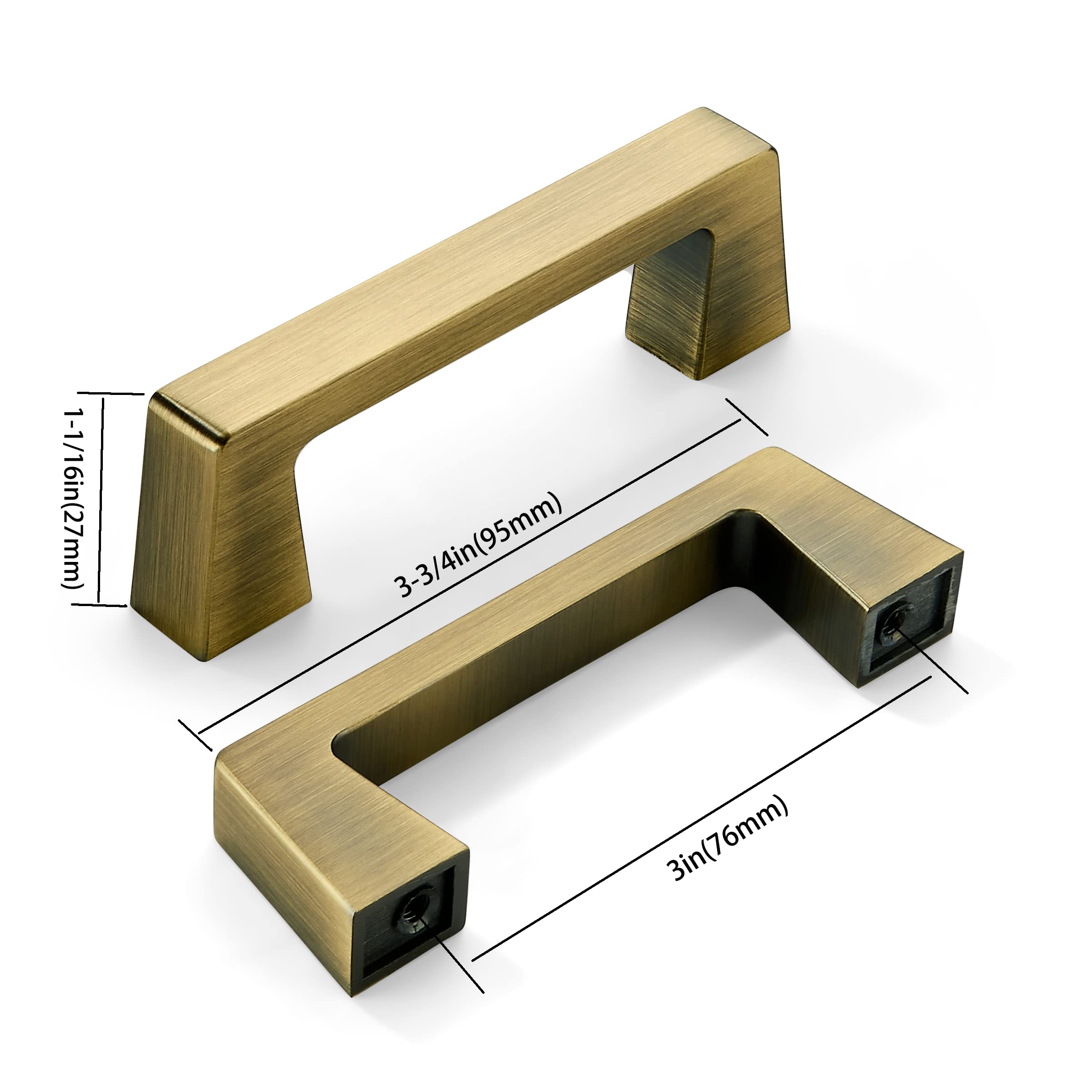 KHTUMEWARE-265 Antique Brass Cabinet Pulls CTC 3 in (76 mm) 6-Pack in Antique Brass — KHTUMEWARE