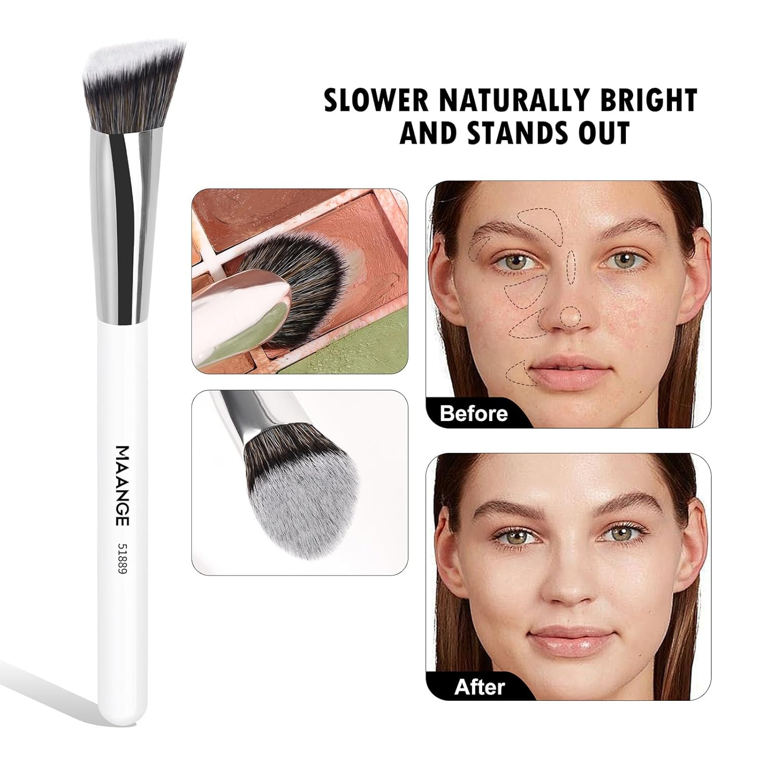 MAANGE Makeup Brush Set 23-In-12 Pcs Essential Foundation Makeup Brushes for Powder Concealers Eye Shadows Blush Make Up Brushes with Travel Makeup Case - Silver