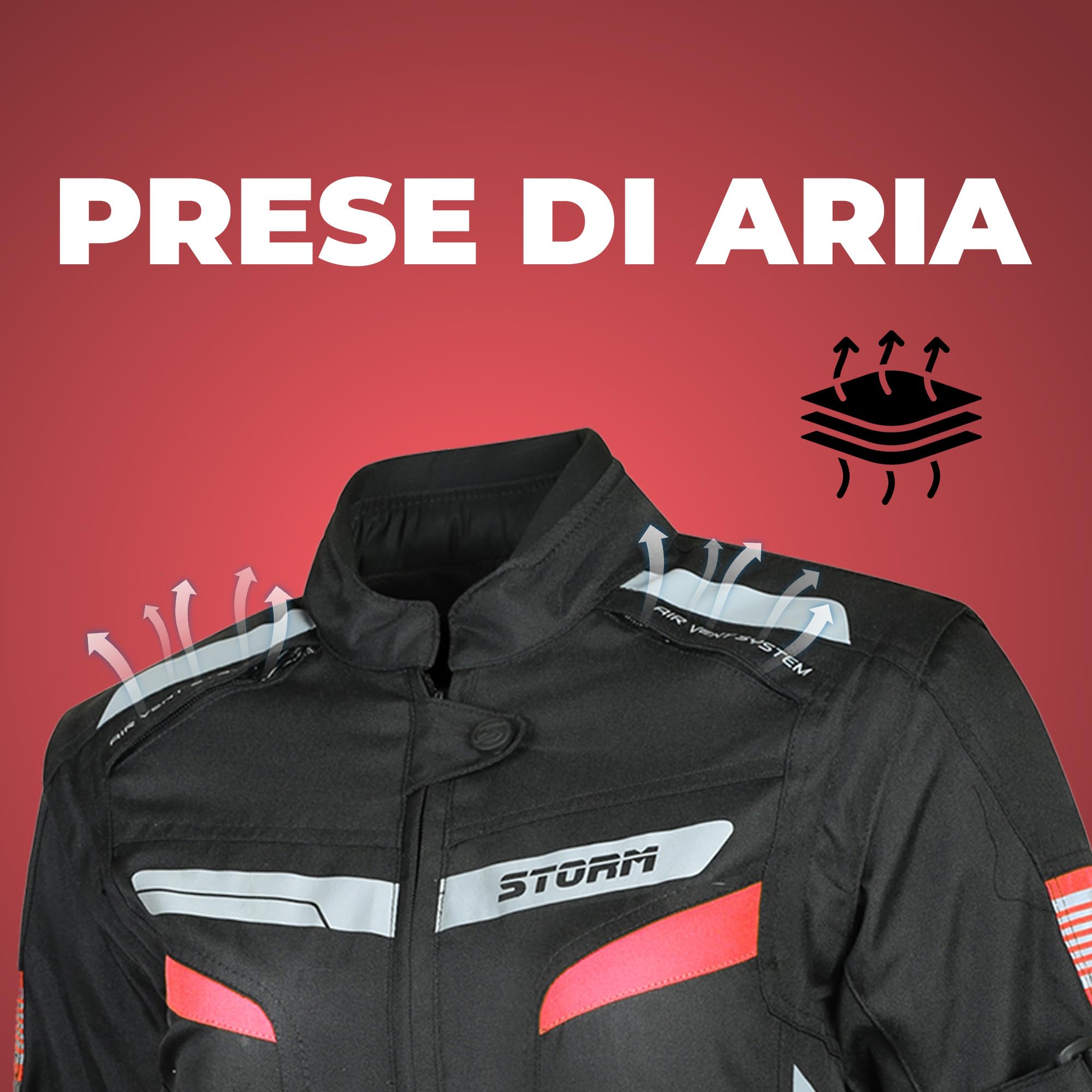 Generico Kurtka motocyklowa z tkaniny, 4 pory roku, ochrona CE, odpinana, wodoodporna podszewka, czarny, czerwony, 3XL