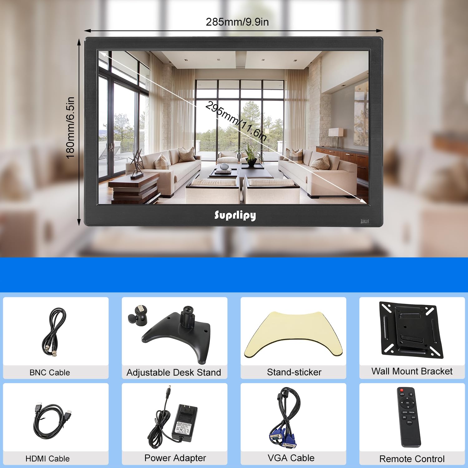 12 pollici FHD Small IPS Monitor LCD Display 1920 x 1080 60 Hz 16:19 con ingresso BNC VGA AV Altoparlante incorporato per telecamera di sicurezza CCTV DVR PC STB console di gioco