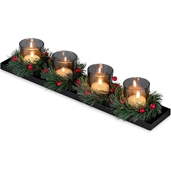 Sziqiqi Advent Wreath Oblong Metal Black Tray for 4 Tea Lights