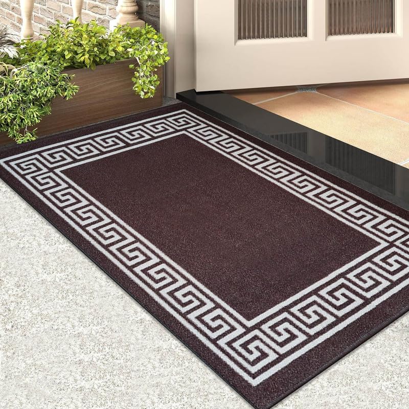 Trendy Realm Athena Door Mat – Non-Slip Washable Doormat, Heavy Duty Welcome Dirt Trapper, Water Absorbent Floor Mat for Indoor/Outdoor Use, Front Entrance, and Kitchen (Brown & Beige, 50x80 cm)