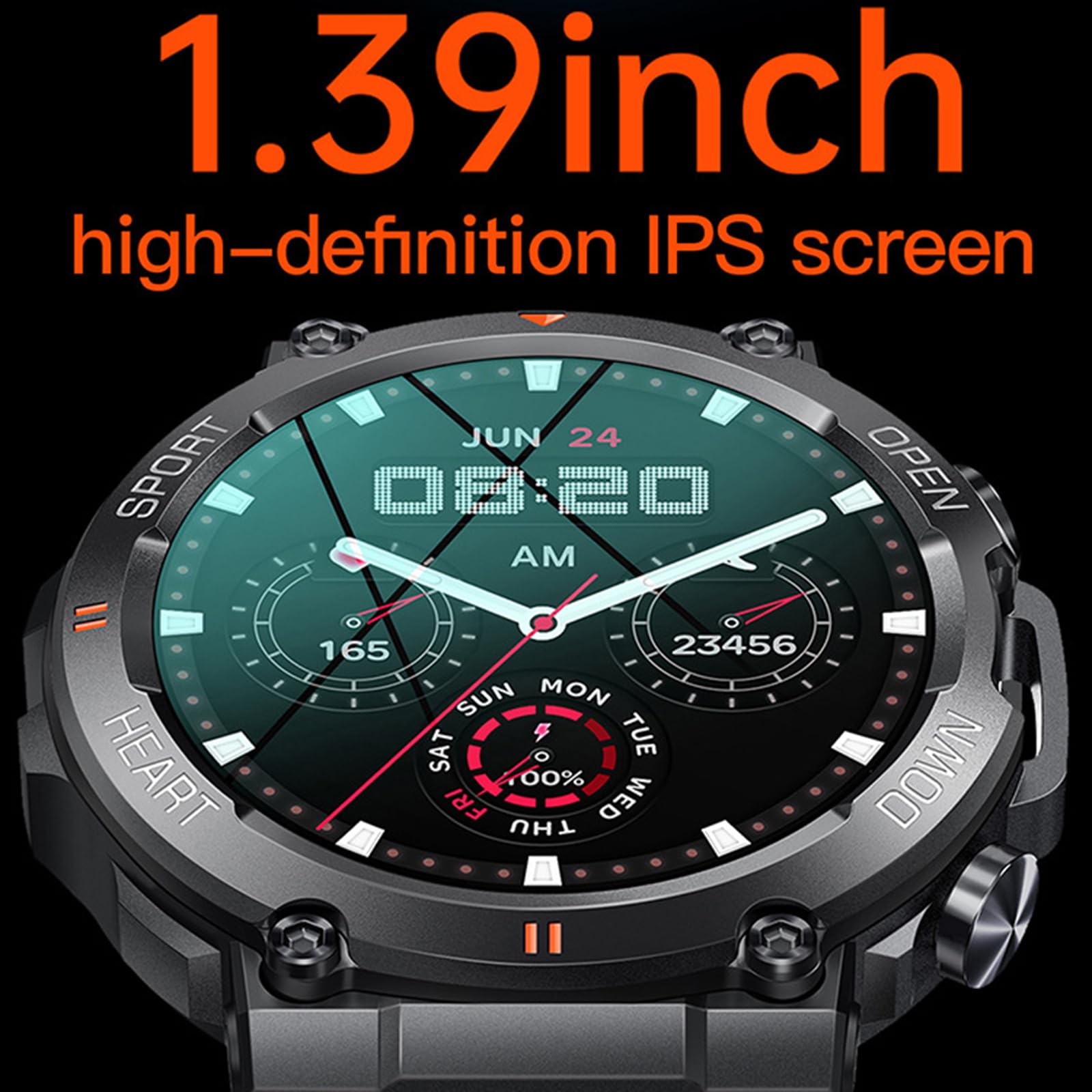 Inteligentny zegarek dla mężczyzn Połączenie Bluetooth IP67 Wodoodporny zegarek do fitnessu z czujnikiem tętna, odkryty wojskowy sport Kalorie Krokomierz Smartwatch dla iOS Android