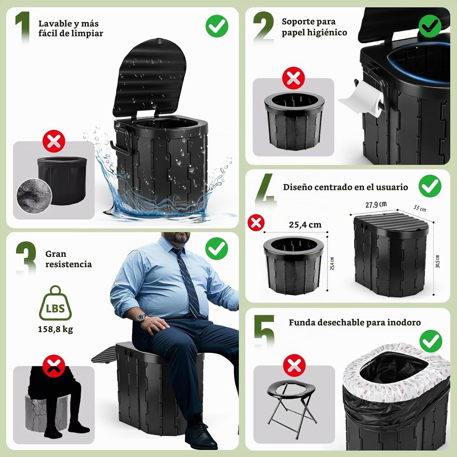 Asiento de inodoro plegable portátil para camping