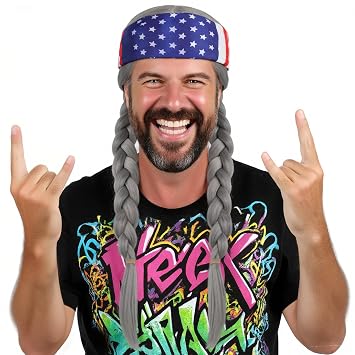 JoneTing +Bandana 24Inches Braided Hippie Wig Long Silver Braided Wigs